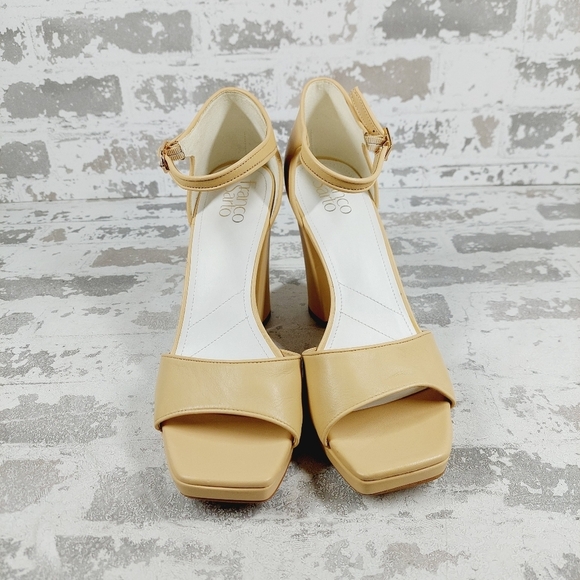 New Franco Sarto Dima Beige Leather Block Heel Sandals F885 - Picture 3 of 13
